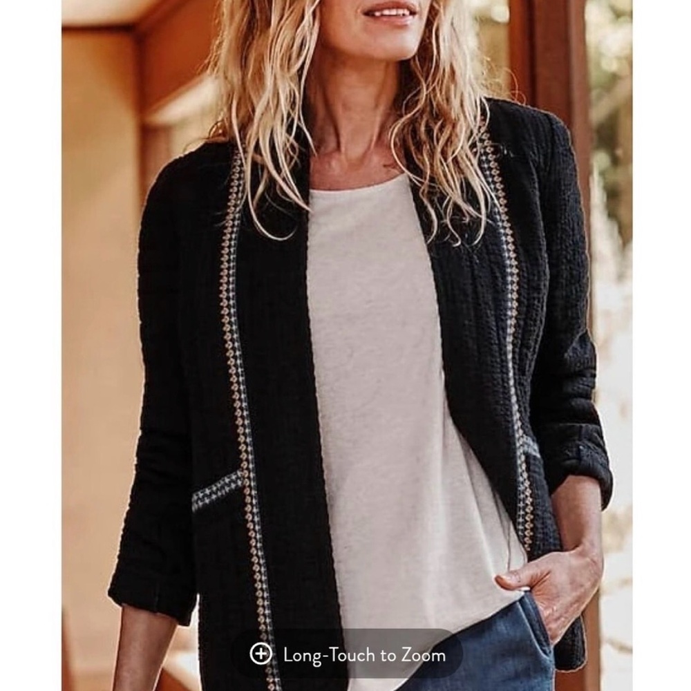 PURE JILL Seersucker Jacket Quilted Embroidered Lagenlook Boho - Size S